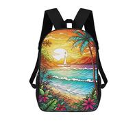 sinyumoney Tropical Sunset Beach Scene-10 Mochila Infantil De 17 Pulgadas, Mochila Escolar Con Estampado 3D De Dibujos Animados Para Niños Y Adolescentes.