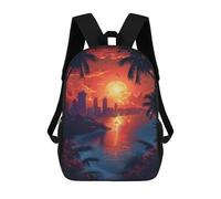 sinyumoney Tropical Sunset Cityscape Mochila Escolar De Moda, Mochila Para Material Escolar, Mochila Impermeable Informal Para Acampar, Aventuras Al Aire Libre Y Viajes Diarios 17inch
