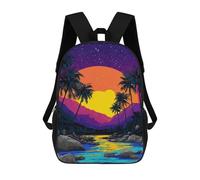 sinyumoney Tropical Sunset Scene-3 Mochila Escolar De 17 Pulgadas Para Adolescentes, Con Estampado 3D, Ajustable Y Con Bolsillos, Ideal Para Niños, Niñas Y Estudiantes.