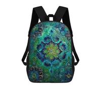 sinyumoney Turquoise Blue Green Floral Pattern Mochila Escolar Infantil De 17 Pulgadas, Impresa En 3D, Estilo Casual, Para Niños, Ideal Para Viajes, Como Mochila Escolar O Para Llevar Libros.