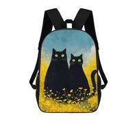 sinyumoney Two Black Cats in Yellow Flowers 17inch Mochilas Escolares Impresas En 3D, Mochilas Escolares De Moda Para Niños De Primaria Y Secundaria