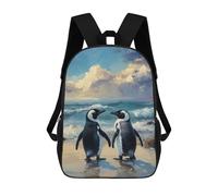 sinyumoney Two Penguins on A Beach Painting Mochila Escolar Infantil Impresa En 3D Para Niños, Mochilas De Viaje De Alta Capacidad, Bolsas Para Libros, Mochila Escolar Infantil 17inch
