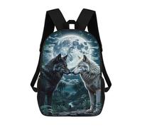 sinyumoney Two Wolf in Forest Moon Mochila Impresa En 3D Para Niños, Mochila Escolar, Mochilas De Viaje Para Niños, Bolsas De Libros De Alta Capacidad, Mochila Infantil 17inch
