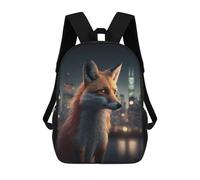 sinyumoney Urban Fox in The Big City Mochila Escolar Para Niños De 17 Pulgadas, Mochila Informal De Viaje Para Niños Y Niñas, Mochila De Gran Capacidad Para El Día A Día 17inch
