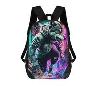 sinyumoney Urban Wolf in Neon Mochila Escolar De Moda Para Estudiantes, Adecuada Para Niños Y Niñas, Mochila Informal Para Viajes Al Aire Libre, Esencial Para El Día A Día 17inch