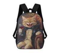 sinyumoney Vampire Cat with Wine Glass Mochila Escolar Infantil De 17 Pulgadas Con Estampado 3D, Mochila Moderna Para Niños, Mochilas De Viaje, Bolsas Para Libros, Mochila Escolar Infantil