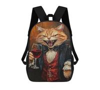 sinyumoney Vampire Cat with Wine Glass Mochila Escolar Infantil De 17 Pulgadas, Mochila Escolar Impresa En 3D Para Niños De Primaria Y Secundaria
