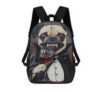sinyumoney Vampire Pug with Wine Glass Mochila Escolar Infantil Impresa En 3D Para Niños, Mochila De Viaje De Alta Capacidad, Mochilas Para Libros De 17 Pulgadas Para Niños