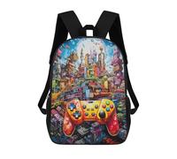 sinyumoney Vibrant Cityscape with Gaming Controller Mochila Escolar Impresa En 3D Para Niños, Mochila Escolar, Mochilas De Viaje, Bolso Informal De Moda Para Niños Y Estudiantes 17inch