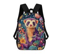 sinyumoney Vibrant Ferret Botanical Portrait - Colorful Floral Weasel Art Mochila Escolar Infantil Estampada Para Adultos Y Niños, Mochila De Viaje Para El Día A Día 17inch