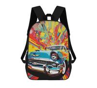 sinyumoney Vibrant Retro Car Artwork -2 Mochila Escolar Para La Escuela Secundaria, Preparatoria, Universidad Y Viajes Para Niños/niñas/adolescentes 17inch