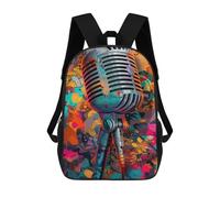 sinyumoney Vibrant Retro Microphone Artwork Mochila Escolar Resistente Al Agua, Mochila De Viaje, Bolsa Para Computadora - Perfecta Para Viajes, Trabajo Y Uso Diario 17inch