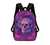 sinyumoney Vibrant Skull with Headphones Artwork Mochila Escolar Para La Escuela Secundaria, Preparatoria, Universidad Y Viajes Para Niños/niñas/adolescentes 17inch