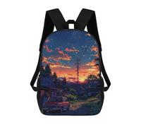 sinyumoney Vibrant Sunset Village Scene Mochilas Infantiles Impresas En 3D De 17 Pulgadas. Mochila Escolar Informal Impresa En 3D Para Niños De Primaria Y Secundaria.
