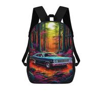 sinyumoney Vintage Car in Enchanted Forest -2 Mochilas Para Niños 17inch Mochila Escolar Mochila Escolar Impresa En 3D Para Niños De Primaria Y Secundaria