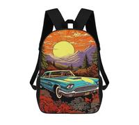 sinyumoney Vintage Car Sunset Landscape Mochilas Para Niños 17inch Mochila Escolar Mochila Escolar Impresa En 3D Para Niños De Primaria Y Secundaria