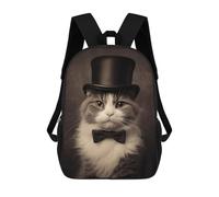 sinyumoney Vintage Cat Tophat Bowtie Mochilas Para Niños Mochila Escolar De Moda Mochila Escolar Impresa En 3D Para Niños Estudiantes De Primaria Y Secundaria 17inch