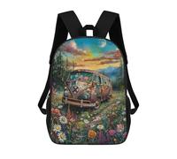 sinyumoney Vintage Van in Wildflower Field Mochila Escolar Ligera Mochila Escolar De Día Mochila Para Libros Para La Universidad Para Acampar Aventuras Al Aire Libre Y Viajes Diarios 17inch