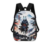 sinyumoney Warrior Kitsune Wolf Japan Mochilas Impresas En 3D 17inch Mochila Escolar Infantil Para Exteriores, Mochila Informal De Día, Bolsas De Viaje Informales Para Estudiantes De Secundaria