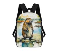 sinyumoney Watercolor Beaver by The River Mochila Escolar Infantil Con Impresión 3D, Mochila Escolar Informal Para Niños De Primaria Y Secundaria 17inch