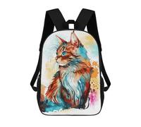 sinyumoney Watercolor Bobtail Cat Art 17inch Mochilas Escolares Impresas En 3D, Mochilas Escolares De Moda Para Niños De Primaria Y Secundaria