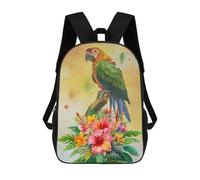 sinyumoney Watercolor Parrot with Tropical Flowers Mochila Escolar Mochilas Escolares Para Niñas Y Niños Mochila Con Bolsillo Mochila Escolar De Moda Para Niños 17inch