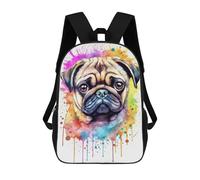 sinyumoney Watercolor Pug Puppy Mochila Infantil Con Impresión 3D, Mochila Escolar Para Niños, Mochila Informal Divertida Para Niños Y Adolescentes 17inch