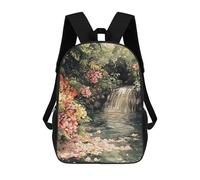 sinyumoney Watercolor Waterfall with Flowers And Foliage Mochila Escolar Mochilas Escolares Para Niñas Y Niños Mochila Con Bolsillo Mochila Escolar De Moda Para Niños 17inch
