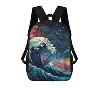sinyumoney Wave of Kanagawa Space Mochila Escolar Infantil Con Impresión 3D, Mochila Escolar Informal Para Niños De Primaria Y Secundaria 17inch