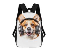 sinyumoney Welsh Corgi Headphones Mochilas Para Niños 17inch Mochila Escolar Mochila Escolar Impresa En 3D Para Niños De Primaria Y Secundaria