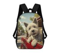 sinyumoney West Highland White Terrier in Red Car Mochila Escolar Impresa En 3D 17inch Mochila Escolar Infantil Mochilas De Viaje Mochila Informal De Moda Para Niños Y Estudiantes