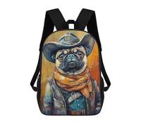 sinyumoney Western Pug Cowboy Art Print 17inch Mochilas Escolares Impresas En 3D, Mochilas Escolares De Moda Para Niños De Primaria Y Secundaria