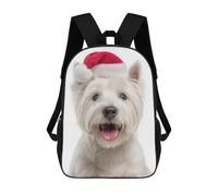 sinyumoney Westie Dog with Santa Hat Mochila Escolar Impresa En 3D Para Niños Y Niñas, Mochila Para Portátil Para Niños/estudiantes/adultos 17inch
