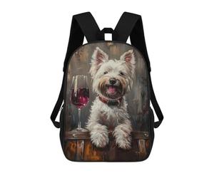 sinyumoney Westie Glass of Red Wine Mochila Escolar Secundaria Informal Para Viajes - Perfecta Para Viajes, Trabajo Y Uso Diario 17inch