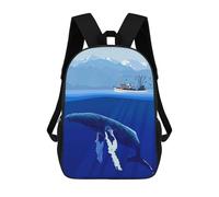 sinyumoney Whale And Fishing Boat Illustration Mochila Escolar Infantil Impresa En 3D 17inch Mochilas Escolares Para Niños, Estilo Casual Y Moderno, Mochilas De Viaje De Alta Capacidad