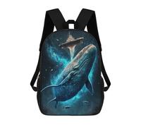 sinyumoney Whale And Ship in Space Mochila Escolar Infantil Con Impresión 3D, Mochila Escolar Informal Para Niños De Primaria Y Secundaria 17inch
