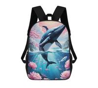 sinyumoney Whale Breaching Floral Seascape Mochila Con Bolsillo Mochilas Impresas En 3D, Mochilas De Viaje, Mochilas Para Libros, Mochila Escolar Para Niños 17inch