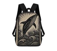 sinyumoney Whale Breaching Woodcut Style Mochilas Para Niños Mochila Escolar Mochila Escolar Impresa En 3D Para Niños Estudiantes De Primaria Y Secundaria 17inch