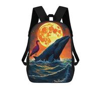 sinyumoney Whale, Flamingo, And Moon Fantasy Art Mochila De Moda Para Papelería, Impermeable, Informal, Para Niños/niñas/adolescentes 17inch