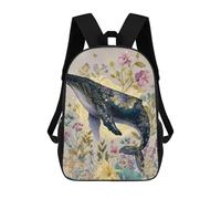 sinyumoney Whale Flowers Nature Art Print Mochila Escolar Infantil De 17 Pulgadas Con Estampado 3D De Películas De Anime Para Niños, Mochila De Viaje, Mochila Escolar Infantil