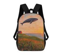 sinyumoney Whale Flying Over Flowers Mochila Escolar Infantil De 17 Pulgadas, Impresa En 3D, Estilo Casual, Para Niños, Ideal Para Viajes, Como Mochila Escolar O Para Llevar Libros.