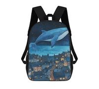 sinyumoney Whale Flying Over Town Mochila Escolar, De Negocios, Para Portátil, Unisex, Informal, Para Adolescentes, Chicas, Chicos, Mujeres Y Hombres 17inch