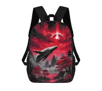 sinyumoney Whale in Red Japanese Landscape Mochila, Mochila Infantil, Mochila Escolar Para Estudiantes, Mochila Para Libros, Mochila Escolar Impresa En 3D Para Niños Y Niñas 17inch