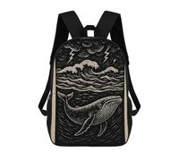 sinyumoney Whale in Stormy Sea Woodcut Illustration Mochila Infantil De Moda Divertida Mochila Escolar Para Niños Y Adolescentes Con Impresión 3D Para Niños 17inch