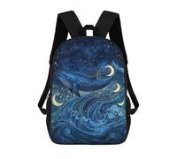 sinyumoney Whale Moon Ocean Waves Mochila Escolar Secundaria Informal Para Viajes, Mochilas Para La Escuela Secundaria, Para Acampar, Aventuras Al Aire Libre Y Viajes Diarios 17inch