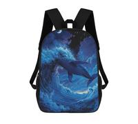sinyumoney Whale Riding Ocean Wave Mochila Infantil De 17 Pulgadas, Mochila Escolar Con Estampado 3D De Dibujos Animados Para Niños Y Adolescentes.