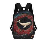 sinyumoney Whale Roses Celestial Art Mochila Escolar Infantil De 17 Pulgadas, Impresa En 3D, Estilo Casual, Para Niños, Ideal Para Viajes, Como Mochila Escolar O Para Llevar Libros.