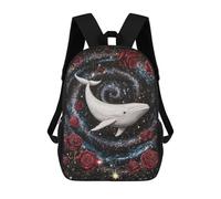 sinyumoney Whale Roses Galaxy Art Print Mochilas Escolares Mochila Escolar Ligera Mochila De Día Mochila Escolar Para La Universidad Para Niños/Niñas/Adolescentes 17inch