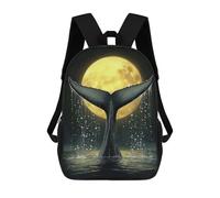 sinyumoney Whale Tail And Moon Mochilas Impresas En 3D 17inch Mochila Escolar Infantil Para Exteriores, Mochila Informal De Día, Bolsas De Viaje Informales Para Estudiantes De Secundaria