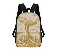 sinyumoney Whale Tail with Sun And Waves Golden Beige Mochila Infantil Para Niñas, Mochila Escolar 3D, Mochila Para Niños Pequeños, Mochila Informal De Día, Mochila Escolar De Moda 17inch
